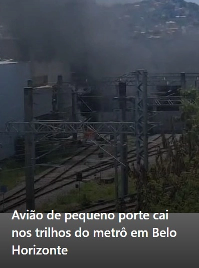 Avião de pequeno porte cai nos trilhos do metrô em Belo Horizonte