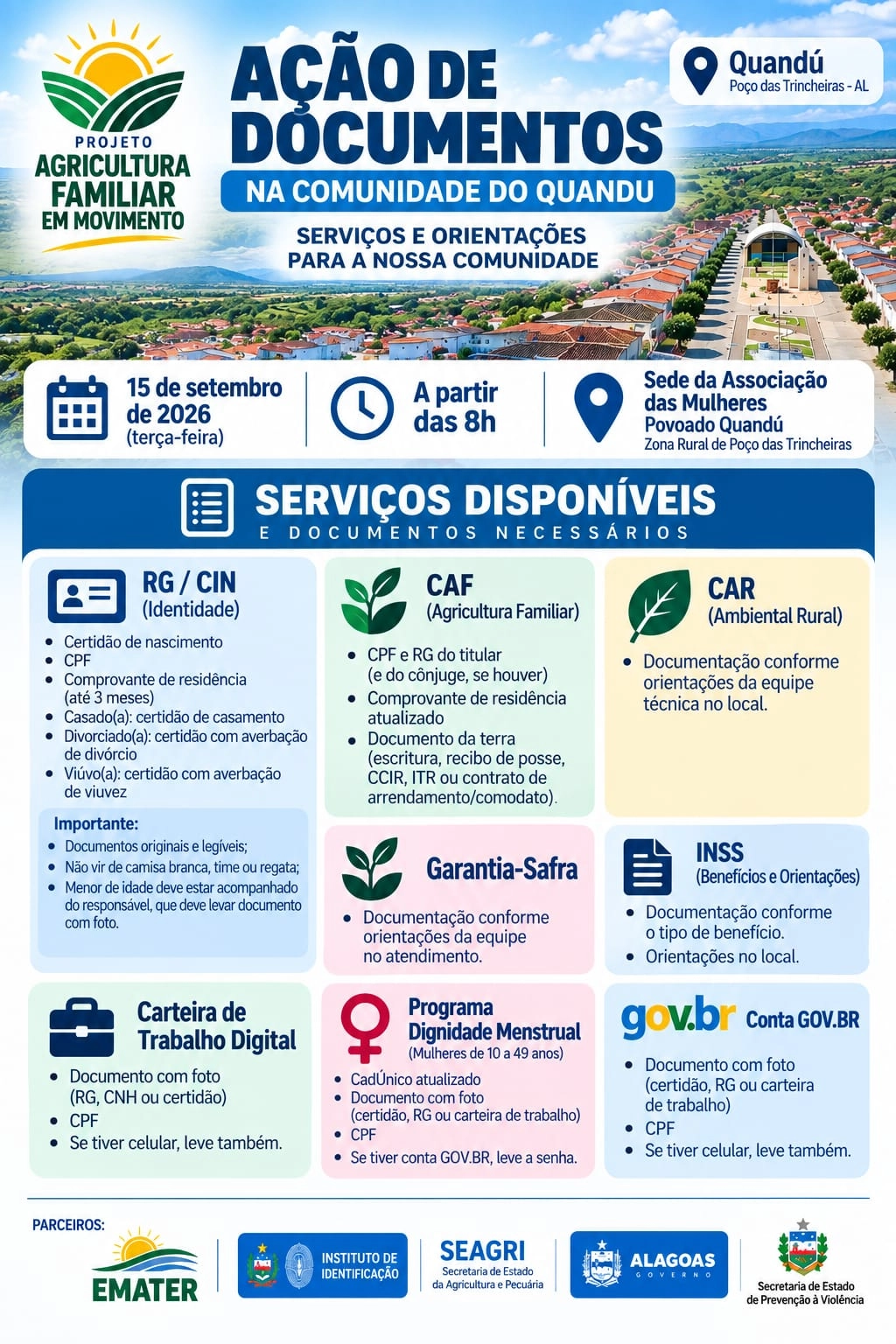 Pov. Quandú recebe ação com emissão de documentos e serviços para a comunidade nesta terça-feira