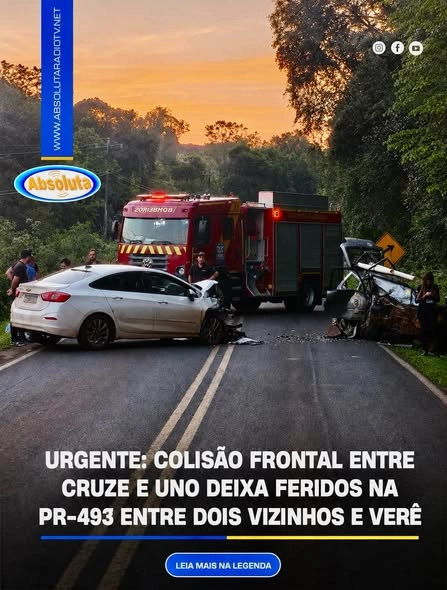 URGENTE: COLISÃO FRONTAL ENTRE CRUZE E UNO DEIXA FERIDOS NA PR-493 ENTRE DOIS VIZINHOS E VERÊ