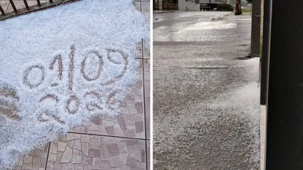 TEMPORAL TRANSFORMA RUAS DE CIDADE DE SC EM ‘TAPETE’ DE GRANIZO; VEJA IMAGENS