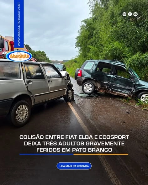 COLISÃO ENTRE FIAT ELBA E ECOSPORT DEIXA 3 ADULTOS GRAVEMENTE FERIDOS EM PATO BRANCO