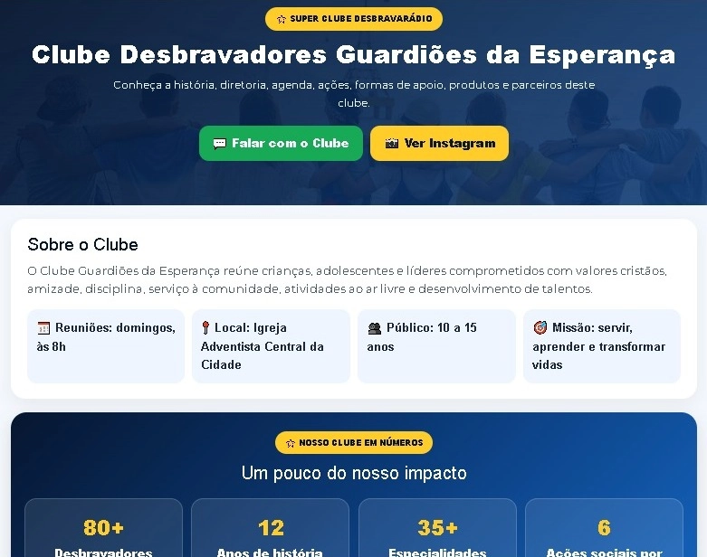 Imagem exemplo da página do clube