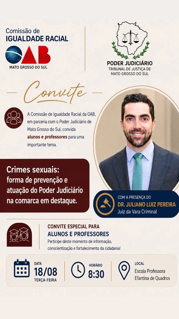 Escola Professora Efantina de Quadros recebe palestra da OAB com juiz sobre crimes sexuais