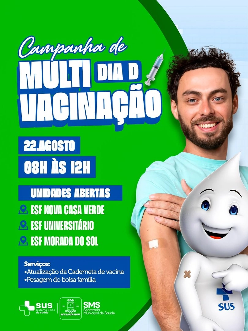 Dia D de Multivacinação terá atendimento em três ESFs de Nova Andradina no sábado (22)