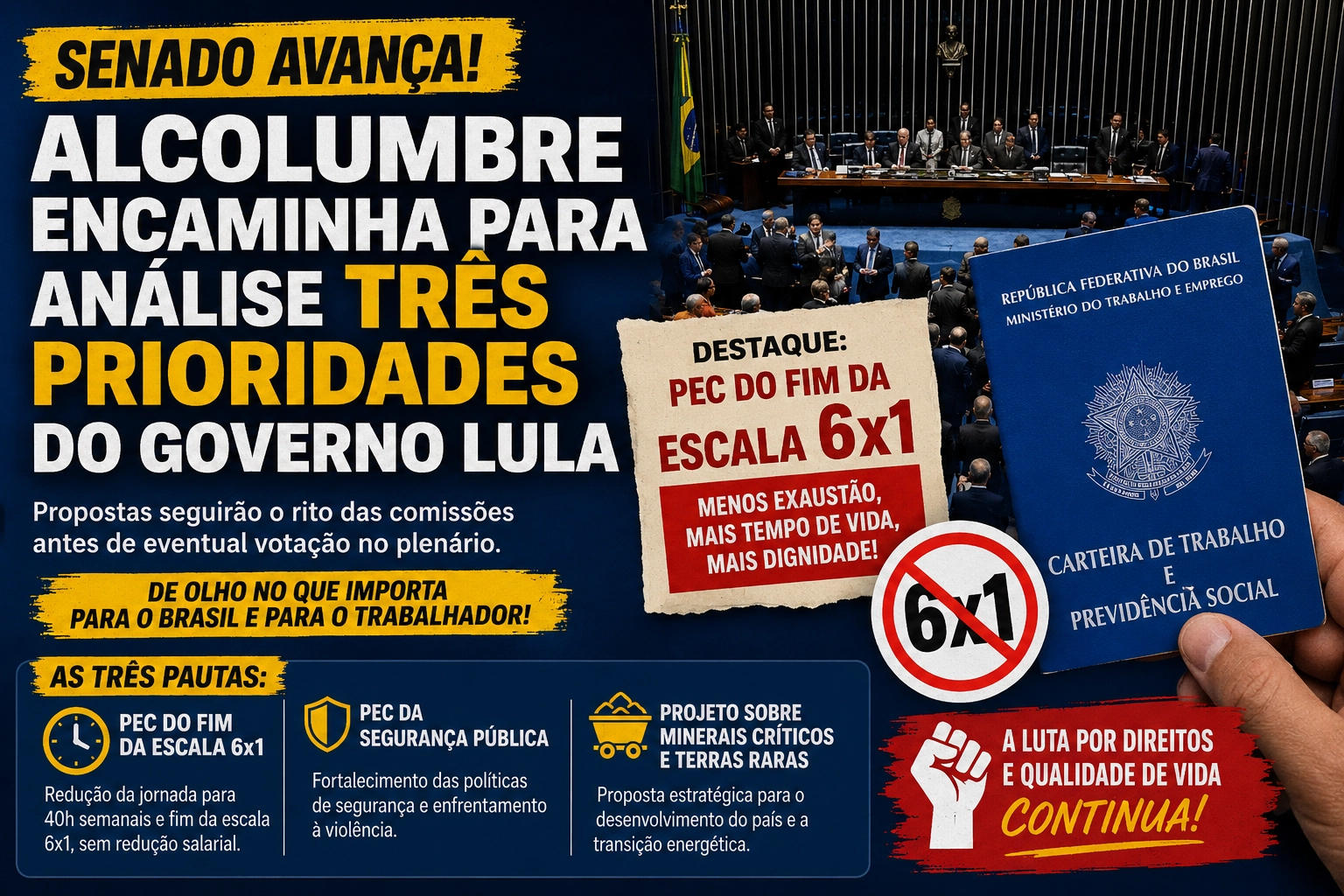Senado retoma tramitação de pautas prioritárias do governo Lula, incluindo fim da escala 6x1