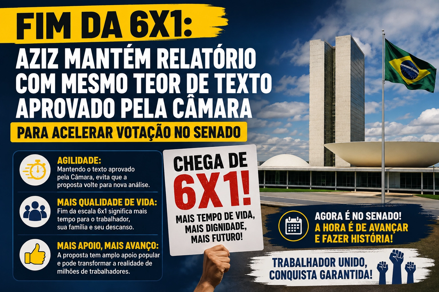 Fim da 6x1: Aziz mantém relatório com mesmo teor de texto aprovado pela Câmara para acelerar votação no Senado