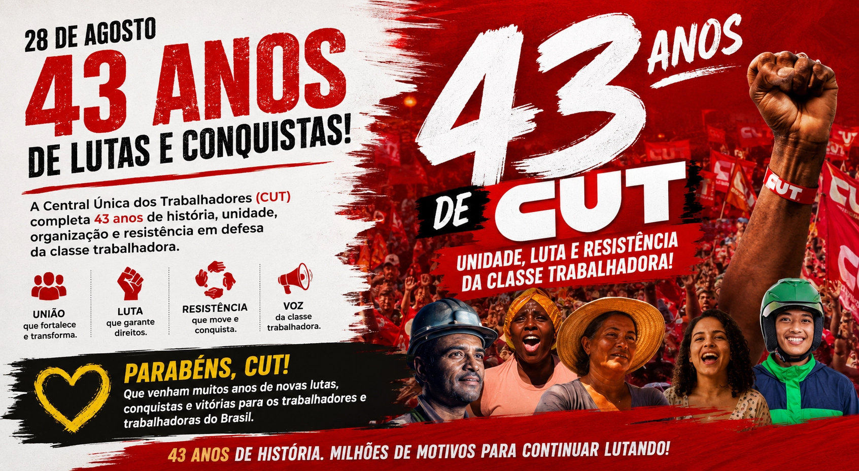 CUT completa 43 anos de história, luta e resistência