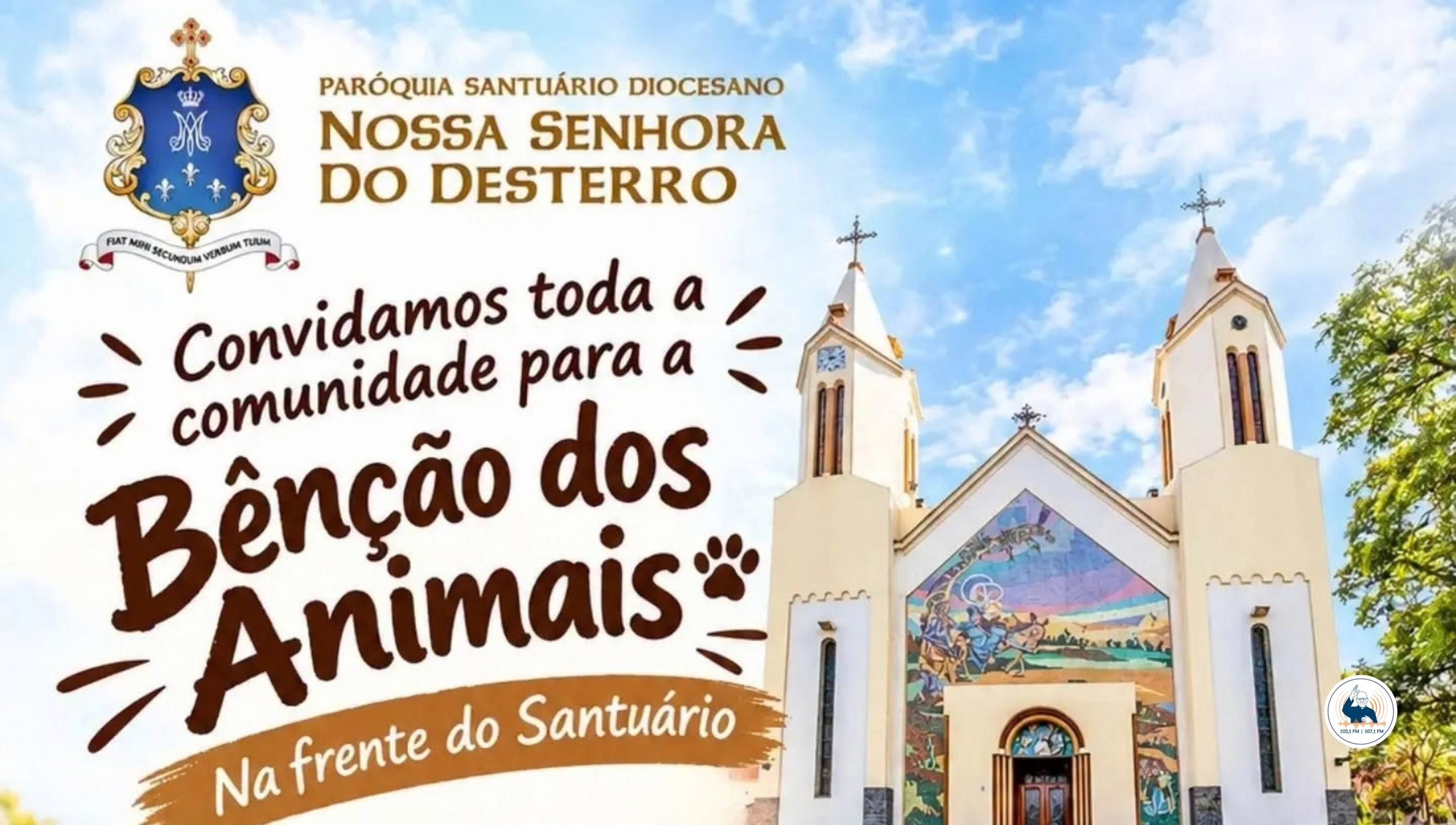 Sábado tem benção dos animais no Santuário Nossa Senhora do Desterro