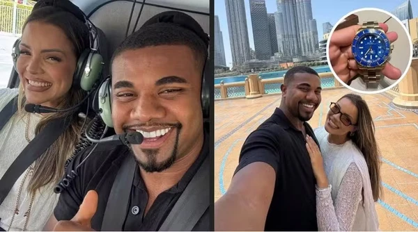Relógio Rolex de R$ 183 mil e passeio de helicóptero: Davi Brito ostenta durante lua de mel em Dubai