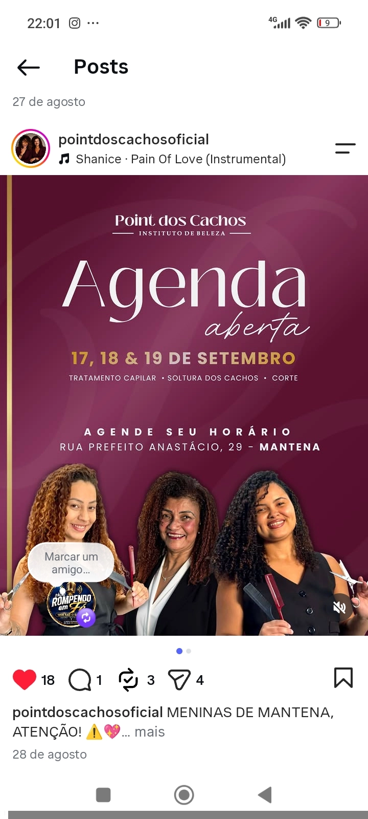 o instituto point dos cachos esta com agendas abertas para os dias 17, 18 e 19 DE SETEMBRO endereço rua prefeito anastacio n 29 em frente a farmacia santa marta