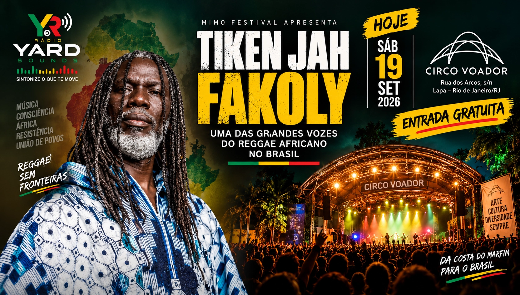 Tiken Jah Fakoly toca hoje no Circo Voador em show gratuito pelo MIMO Festival