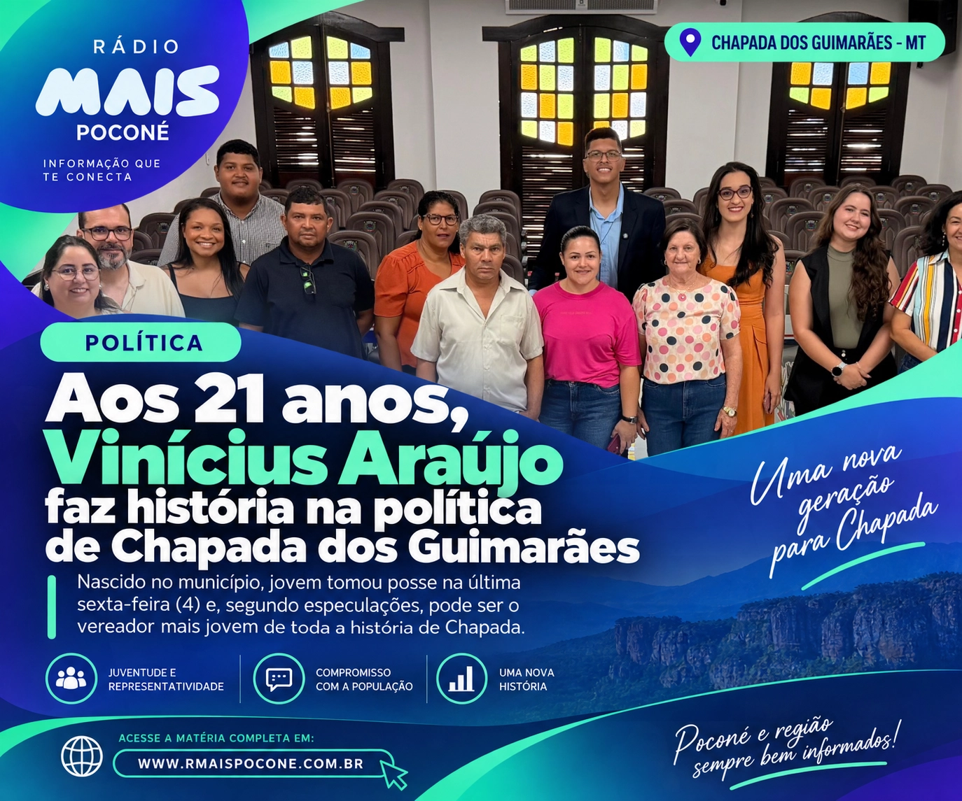 Aos 21 anos, Vinícius Araújo faz história na política de Chapada dos Guimarães