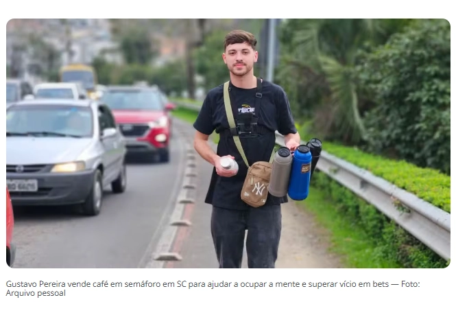 Jovem que perdeu R$ 500 mil em bets vende café em semáforo para ajudar a superar vício e viraliza